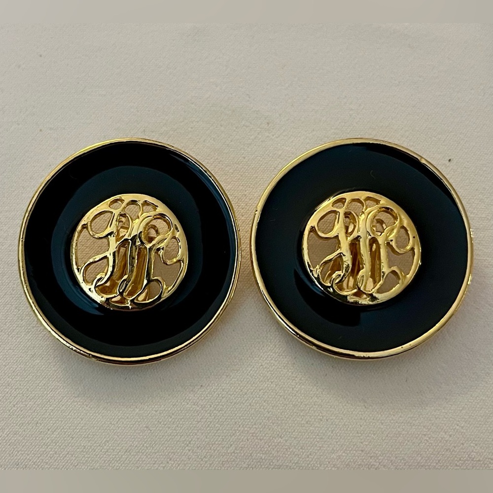Black and Gold Monogram Earrings